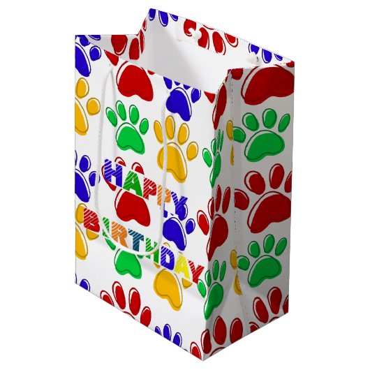 シンプルカラフルポーモダンペット誕生日パーティー ミディアムペーパーバッグ (正面アングル)