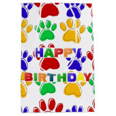 シンプルカラフルポーモダンペット誕生日パーティー ミディアムペーパーバッグ (正面)