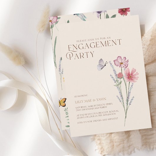 シンプルカラフルワイルドフラワー婚約パーティ 招待状