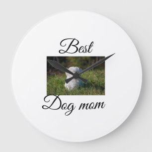シンプルカラフル動物の名前を追加photodog mom gift ラージ壁時計
