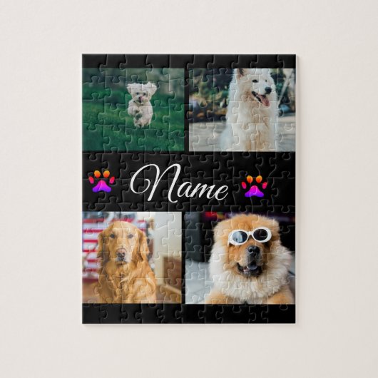 シンプルカラフル動物の追加name photo collage ジグソーパズル (縦)