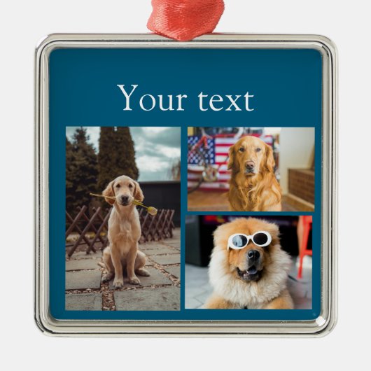 シンプルカラフル動物の追加name photo collage メタルオーナメント (正面)