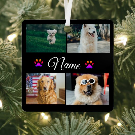シンプルカラフル動物の追加name photo collage メタルオーナメント (インサイチュ)
