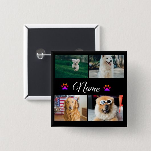 シンプルカラフル動物の追加name photo collage 缶バッジ (正面&裏面)