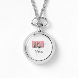 シンプルカラフル動物追加ネーム写真カスタム 腕時計