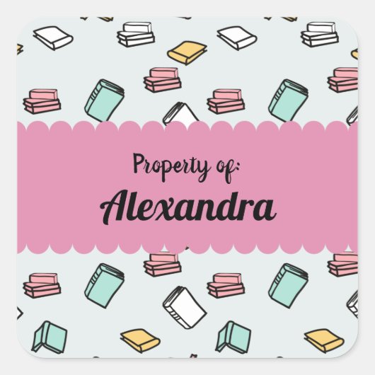 シンプルカラフル図書図のラパーソナライズされたベル スクエアシール (正面)