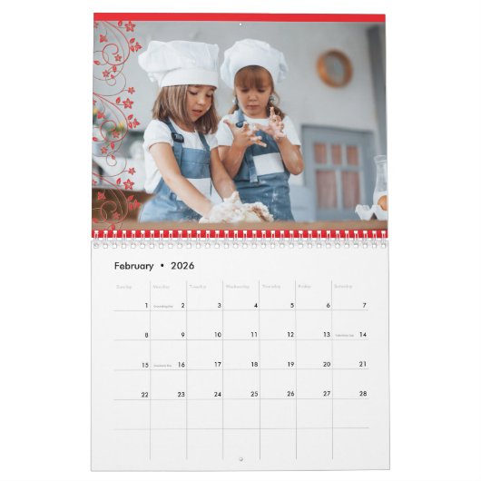 シンプルカラフル家族の写真クラシック絵巻 カレンダー (2月 2026)