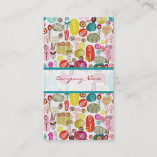 シンプルカラフル手描きレトロ花模様3 名刺