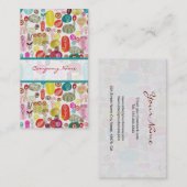 シンプルカラフル手描きレトロ花模様3 名刺 (正面/裏面)