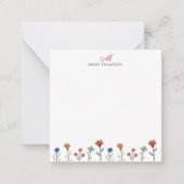 シンプルカラフル花スクリプトモノグラムストライプ花 ノートカード (正面)