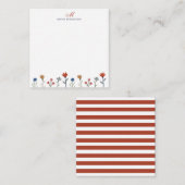 シンプルカラフル花スクリプトモノグラムストライプ花 ノートカード (正面/裏面)
