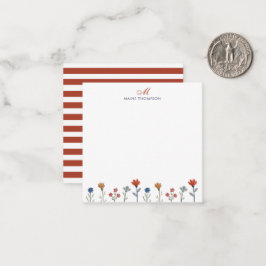 シンプルカラフル花スクリプトモノグラムストライプ花 ノートカード