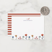 シンプルカラフル花スクリプトモノグラムストライプ花 ノートカード (正面/裏面インサイチュ)