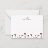 シンプルカラフル花スクリプトモノグラムストライプ花 ノートカード (正面)