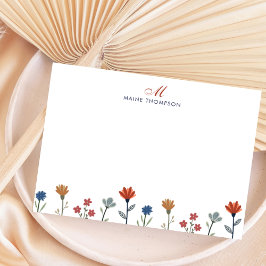 シンプルカラフル花スクリプトモノグラムストライプ花 ノートカード