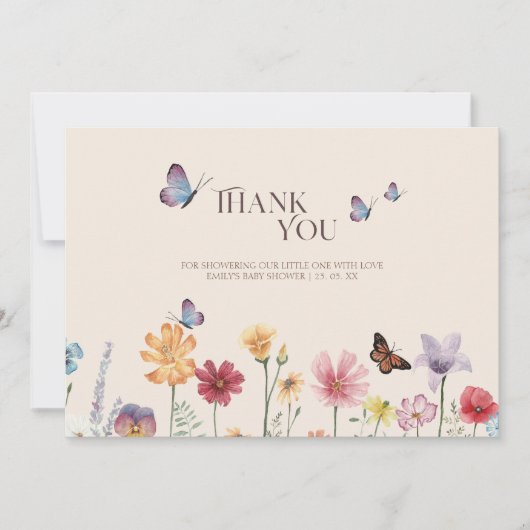 シンプルカラフル野草赤ちゃんシャワー サンキューカード (正面)