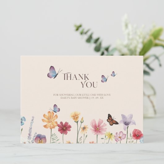 シンプルカラフル野草赤ちゃんシャワー サンキューカード (スタンド正面)