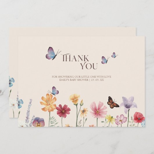 シンプルカラフル野草赤ちゃんシャワー サンキューカード (正面/裏面)
