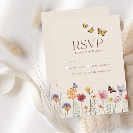 シンプルカラフルWildflowerフローラ結婚式RSVP 出欠カード