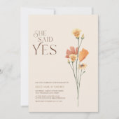 シンプルカラフルWildflower She言ったYes婚約 招待状 (正面)