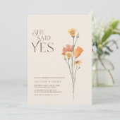 シンプルカラフルWildflower She言ったYes婚約 招待状 (スタンド正面)
