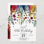 シンプルカラフルWildflowers 40th birthday 招待状 (正面/裏面)