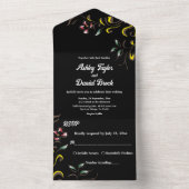 シンプルカラーバラ葉ブラックフローラ結婚ズ オールインワン招待状 (内側)