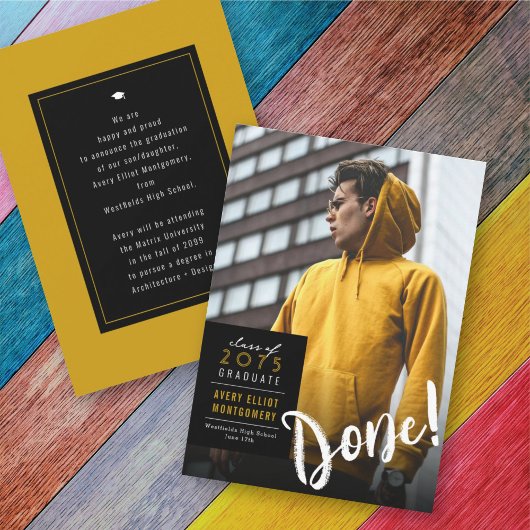 シンプルカラーボックスのミニマル写真卒業 案内状