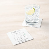 シンプルカレンダーパステルグリーンハート保存日 スクエアペーパーコースター (インサイチュ)