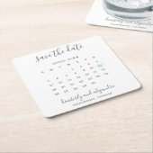 シンプルカレンダーパステルグリーンハート保存日 スクエアペーパーコースター (アングル)