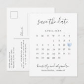 シンプルカレンダーパステルブルーハート保存日 案内ポストカード (正面/裏面)