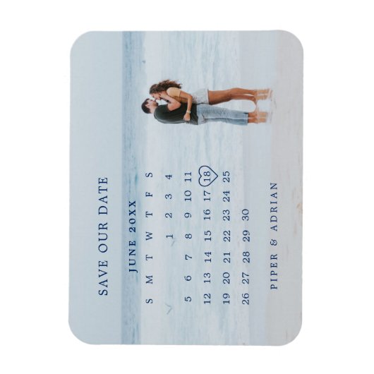 シンプルカレンダー写真の結婚式の日付を保存 マグネット (縦)
