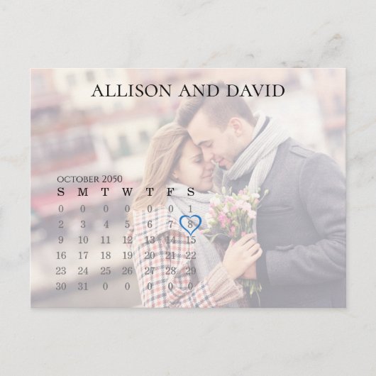 シンプルカレンダー写真オーバーレイミニマル6行 案内ポストカード (正面)
