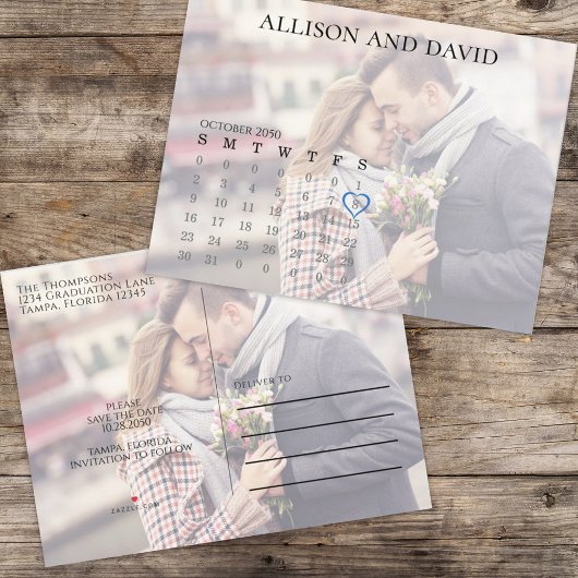 シンプルカレンダー写真オーバーレイミニマル6行 案内ポストカード