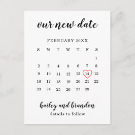 シンプルカレンダー赤いハート結婚の日付の変更 案内ポストカード