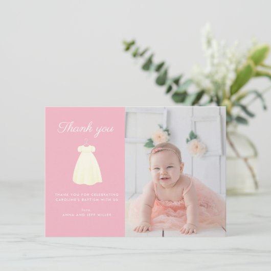 シンプルガウンバプテスマ写真サンキューカード サンキューカード (スタンド正面)