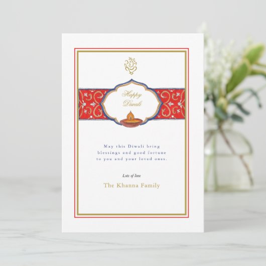 シンプルガネーシュとランプのディワリ挨拶 シーズンカード (スタンド正面)