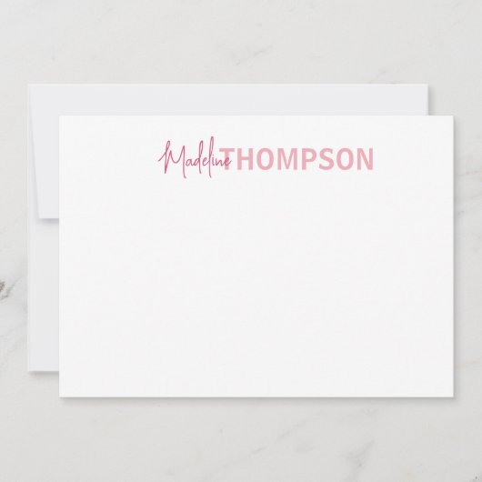 シンプルガーリーエレガント赤面ピンク名 ノートカード (正面)