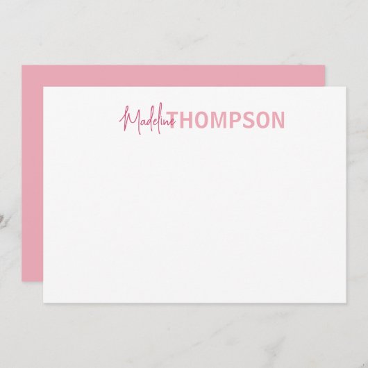 シンプルガーリーエレガント赤面ピンク名 ノートカード (正面/裏面)