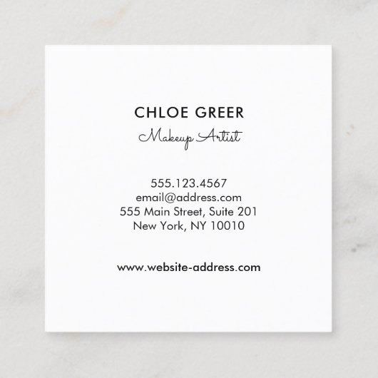 シンプルキスピンクウォーターメイクアップアーティストサロン スクエア名刺 (裏面)