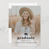 シンプルキャップとタッセル写真卒業 招待状 (正面/裏面)