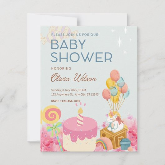 シンプルキャンディピンクおもしろいベビーガールシャワー招待状 案内状 (正面)