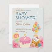 シンプルキャンディピンクおもしろいベビーガールシャワー招待状 案内状 (正面/裏面)