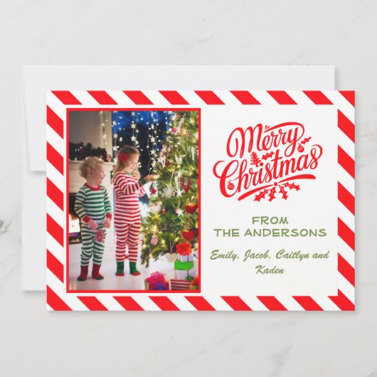 シンプルキャンディーストライプのケーンMerry Christmas写真 シーズンカード (正面)