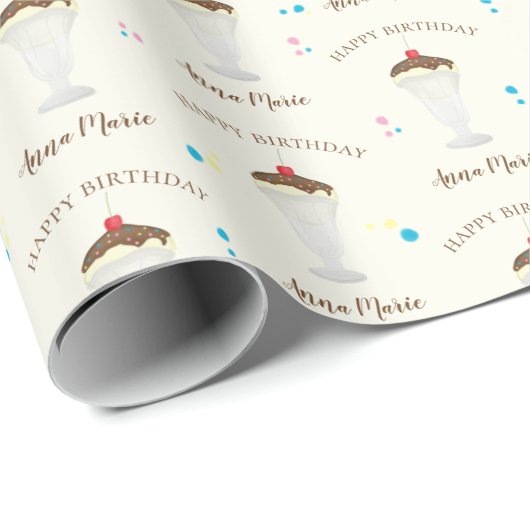 シンプルキュートなバースデーカラフルアイスクリームスイーツ ラッピングペーパー (ロールコーナー)