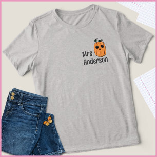 シンプルキュートカボチャ先生名札付プリント トライブレンドTシャツ