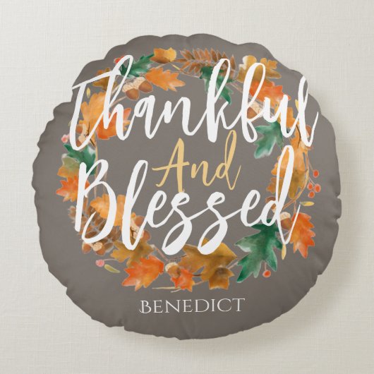 シンプルキュートハッピーサンクスギビングカボチャ秋 ラウンドクッション (正面)