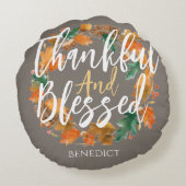 シンプルキュートハッピーサンクスギビングカボチャ秋 ラウンドクッション (裏面)