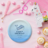 シンプルキュートホエールブルーシーハッピーバースデー ペーパープレート (パーティー)