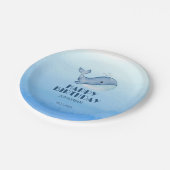 シンプルキュートホエールブルーシーハッピーバースデー ペーパープレート (アングル)